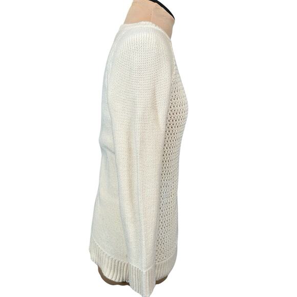 Loft Sweater 100% Cotton Size Small Zipper Detail Cream Winter White Open Knit - Picture 3 of 6